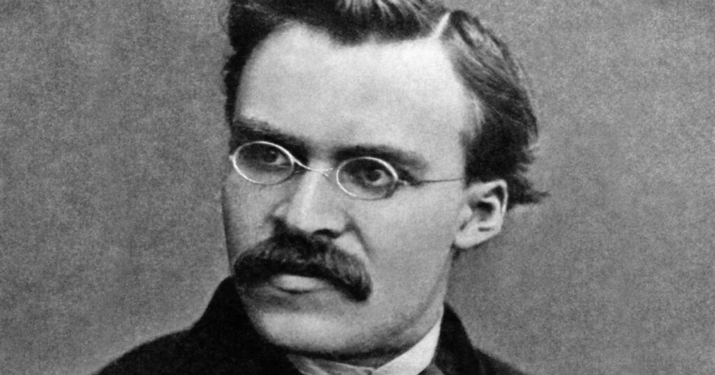 Friedrich Nietzsche black and white portrait - fallaciesoflogic.com